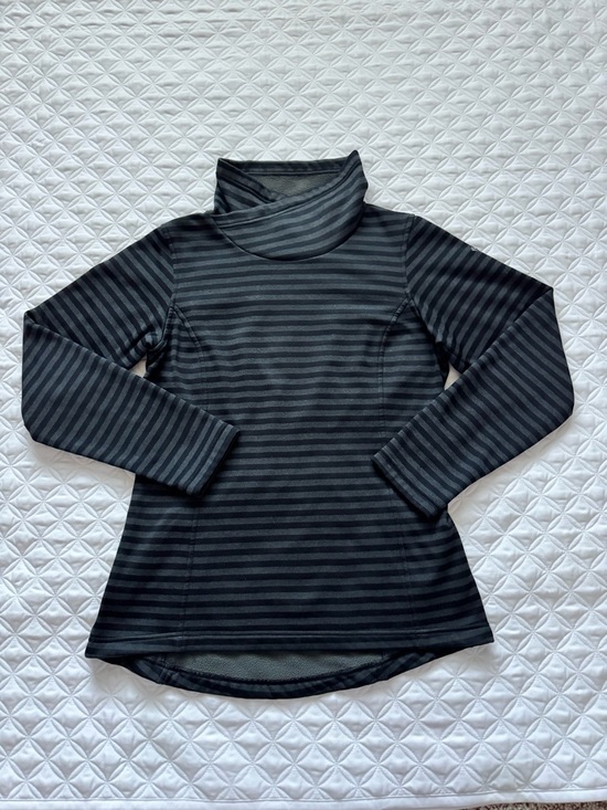 Columbia Tops - Columbia Mountain Run Black Gray Striped Crossover Funnel Neck Fleece Top Size S